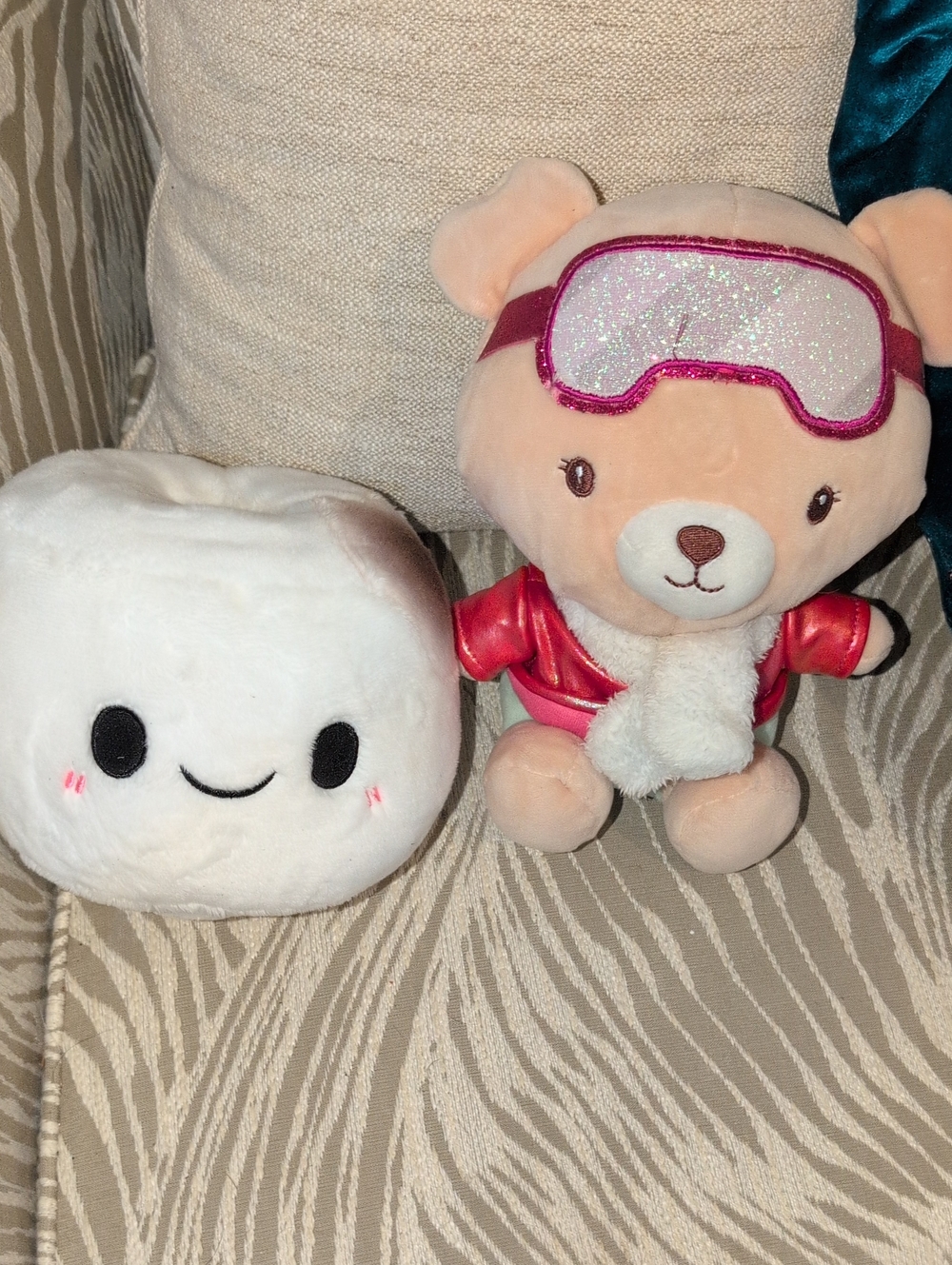 Plush Bear with Pink Sparkle Goggles and White Marshmallow Plush